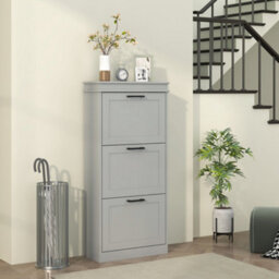 Homcom Slim Shoe Storage Cabinet With 3 Flip Drawers For Entryway, Grey - thumbnail 8