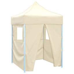 Walplus Professional Folding Party Tent Garden Gazebo Canopy With 4 Sidewalls 2X2 M Steel Cream