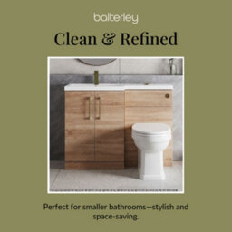 Balterley Left-Hand Bathroom Vanity And Wc Unit Combination With Basin - 1100mm - Woodgrain Light Oak With Brushed Brass Handles - thumbnail 7