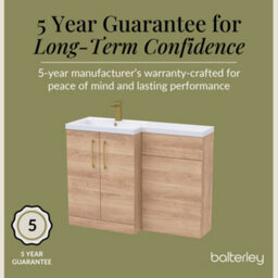 Balterley Left-Hand Bathroom Vanity And Wc Unit Combination With Basin - 1100mm - Woodgrain Light Oak With Brushed Brass Handles - thumbnail 6