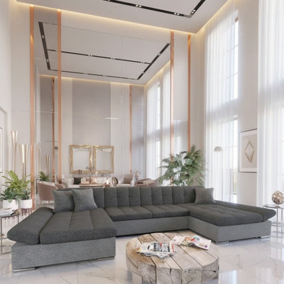 Alia Living Room Corner Sofa Bed With Polyurethane Foam Wave Spring Wooden Frame 360X160X75Cm Light Grey And Dark Grey - image 1