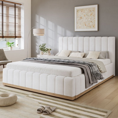 Merax 4Ft6 Double Upholstered Bed 135 X 190 Cm, Pu Bed Frame With Soft Padded Headboard, Easy-Care Design, Beige - image 1