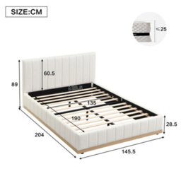 Merax 4Ft6 Double Upholstered Bed 135 X 190 Cm, Pu Bed Frame With Soft Padded Headboard, Easy-Care Design, Beige - thumbnail 4