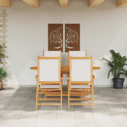 Berkfield Garden Dining Set Folding 5 Pcs Cream White Solid Acacia Wood - thumbnail 4