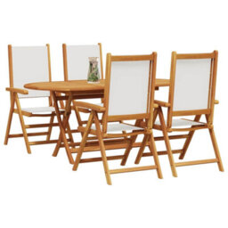 Berkfield Garden Dining Set Folding 5 Pcs Cream White Solid Acacia Wood - thumbnail 3