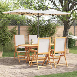 Berkfield Garden Dining Set Folding 5 Pcs Cream White Solid Acacia Wood - thumbnail 1
