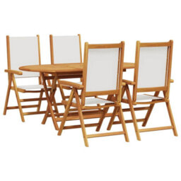 Berkfield Garden Dining Set Folding 5 Pcs Cream White Solid Acacia Wood - thumbnail 2