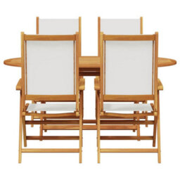 Berkfield Garden Dining Set Folding 5 Pcs Cream White Solid Acacia Wood - thumbnail 9