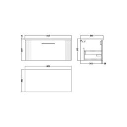 Balterley Belvide Partial Fluted 1 Drawer Wall Hung Vanity Unit With Colour Coordinating Worktop - 800mm - Satin Blue - thumbnail 2