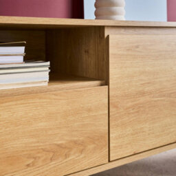 Sweeek - Wood Decor Tv Stand 2 Doors 1 Drawer 140Cm Natural 140X42X55 Cm - Harmony - thumbnail 7