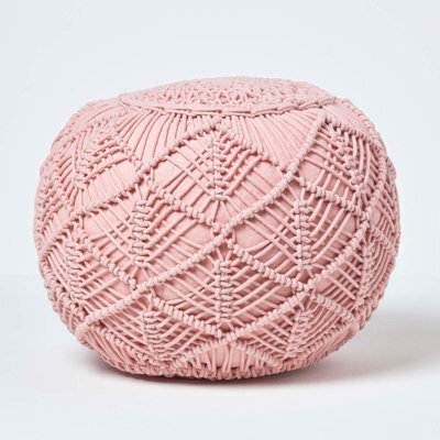 Homescapes Blush Pink Crochet Knitted Pouffe 35 X 40 Cm - image 1