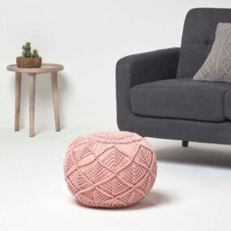Homescapes Blush Pink Crochet Knitted Pouffe 35 X 40 Cm - thumbnail 2
