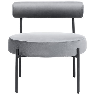 Beliani Velvet Armless Chair - Grey Round Seat, Roll-Back Backrest, Vintage Style - image 1