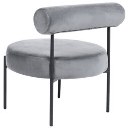 Beliani Velvet Armless Chair - Grey Round Seat, Roll-Back Backrest, Vintage Style - thumbnail 5