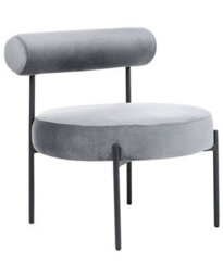 Beliani Velvet Armless Chair - Grey Round Seat, Roll-Back Backrest, Vintage Style - thumbnail 3