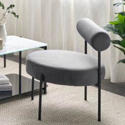 Beliani Velvet Armless Chair - Grey Round Seat, Roll-Back Backrest, Vintage Style - thumbnail 2