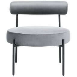 Beliani Velvet Armless Chair - Grey Round Seat, Roll-Back Backrest, Vintage Style - thumbnail 1