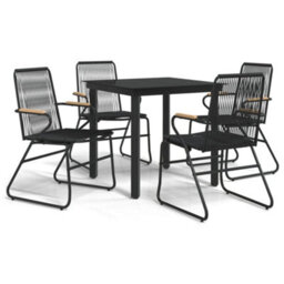 Berkfield 5 Piece Garden Dining Set Black Pvc Rattan - thumbnail 2