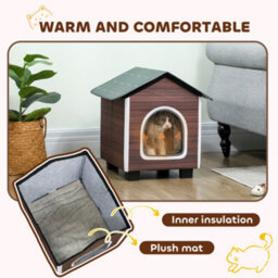 Pawhut Outdoor Cat House With Elevated Base, Cushion, Red-Brown - thumbnail 6