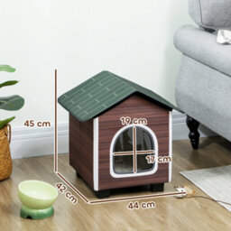 Pawhut Outdoor Cat House With Elevated Base, Cushion, Red-Brown - thumbnail 3