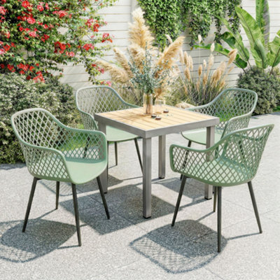 Outsunny Garden Chairs Set Of 4, Garden Dining Chairs With Armrests, Green - image 1