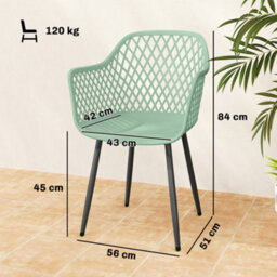 Outsunny Garden Chairs Set Of 4, Garden Dining Chairs With Armrests, Green - thumbnail 3