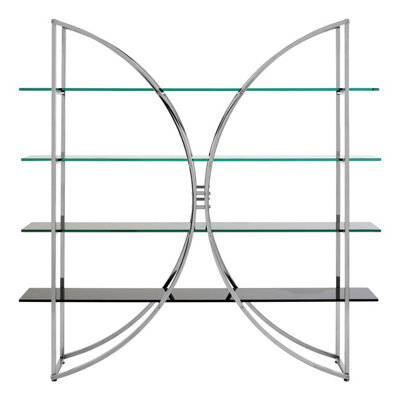 Orsina Curved Design Shelf Unit With Black Glass Shelves,versatile Display Unit, Storage Unit,decorative Shelf - image 1