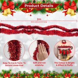 Neel Blue Red Metallic Shiny Christmas Tinsel Garland For Xmas Tree & Home Decorations, 2M X 9Cm - thumbnail 2