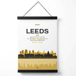 Artze Wall Art Leeds Yellow And Black City Skyline Art Print With Black Frame Size: A4 - thumbnail 1