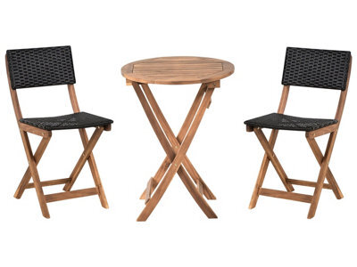 Wyld And Coco Summitco Acacia Wood 3-Piece Folding Bistro Set - Brown, 2 Chairs And Round Table, Outdoor Patio Balcony Ready - image 1