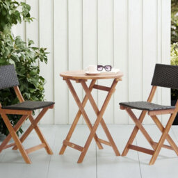 Wyld And Coco Summitco Acacia Wood 3-Piece Folding Bistro Set - Brown, 2 Chairs And Round Table, Outdoor Patio Balcony Ready - thumbnail 2