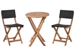 Wyld And Coco Summitco Acacia Wood 3-Piece Folding Bistro Set - Brown, 2 Chairs And Round Table, Outdoor Patio Balcony Ready - thumbnail 1