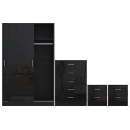 Reflect 2 Door Sliding Wardrobe, 5 Drawer Chest, 2X 2 Drawer Bedsides - Black Gloss & Black Oak - Modern Bedroom Furniture Set - thumbnail 7