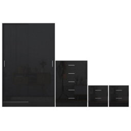 Reflect 2 Door Sliding Wardrobe, 5 Drawer Chest, 2X 2 Drawer Bedsides - Black Gloss & Black Oak - Modern Bedroom Furniture Set - thumbnail 6
