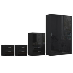 Reflect 2 Door Sliding Wardrobe, 5 Drawer Chest, 2X 2 Drawer Bedsides - Black Gloss & Black Oak - Modern Bedroom Furniture Set - thumbnail 5