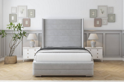 "Sloomy Sterling Silver Plush Bed Frame With Mattress With 50""  Upholstered Wingback Headboard 5' King" - image 1