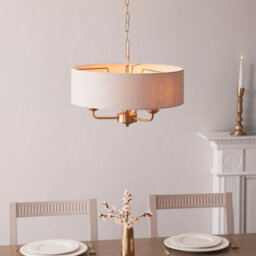 Loops Vintage Brass Pendant Light With Natural Linen Shade - E14 Compatible Lighting Solution - thumbnail 3