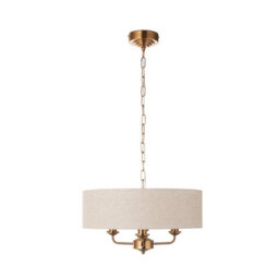 Loops Vintage Brass Pendant Light With Natural Linen Shade - E14 Compatible Lighting Solution - thumbnail 8