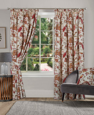 "Home Curtains Kensington Fully Lined Botanical 65W X 54D"" (165X137Cm) Terracotta Pencil Pleat Curtains (Pair)"