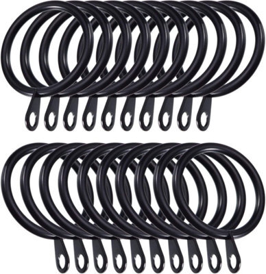 30mm Black Colour Pole Curtain Rings With Eyelet - Pack Of 24