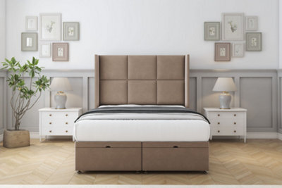 "Comfort Charlie Mink Plush Ottoman Bed With Mattress With 54"" Wingback Headboard 6' Super King" - image 1