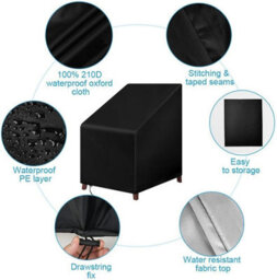 Garden Chair Cover, 65 120Cm Protective Cover For Stackable Outdoor Chairs In Oxford Fabric, Black - thumbnail 3