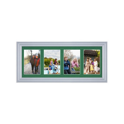 AK Frames 50X20Cm Silver Classic Multi Photo Frame With Emerald Mount - Holds 4 Apertures (4X) 6X4 Photos - image 1