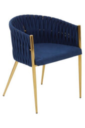 Orsina Blue Dining Chair With Woven Back, Dining Room Chair With Braided Pattern, Curved Back Restaurant Chair - thumbnail 2