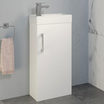 Affine White Gloss Cloakroom 400mm Vanity Unit Mixer Tap Basin Sink Waste Modern - image 1