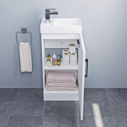 Affine White Gloss Cloakroom 400mm Vanity Unit Mixer Tap Basin Sink Waste Modern - thumbnail 3