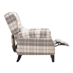 SquareBoxx Windsor Wingback Signature Linen Tweed Pushback Recliner Armchair - Beige / Cream - thumbnail 4