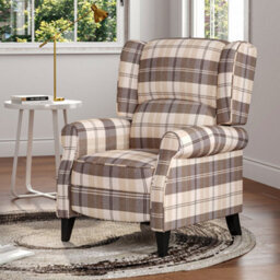 SquareBoxx Windsor Wingback Signature Linen Tweed Pushback Recliner Armchair - Beige / Cream - thumbnail 1