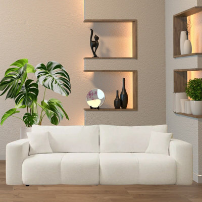Sofa Bed With Storage Modern Velour Upholstery, Stylish And Functional By Furyn Cream - image 1