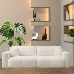 Sofa Bed With Storage Modern Velour Upholstery, Stylish And Functional By Furyn Cream - thumbnail 1